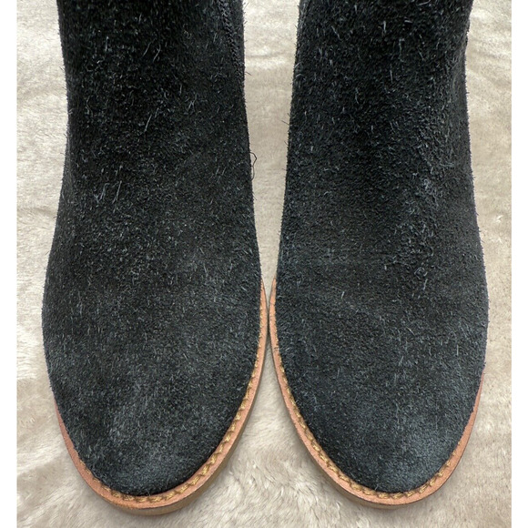 Blondo Black Suede Waterproof Ankle Boots Whipstitch Boho Block Heel Womens 8.5 - Picture 8 of 10